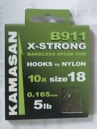 KAMASAN B911 X-STRONG BARBLESS SPADE END HOOKS TO NYLON SIZE 18